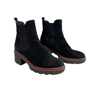 Antonio de Faria Black Suede Chunky Heeled Chelsea Boots